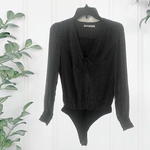 Abercrombie & Fitch Polka Dot Long Sleeve Black Body Suit XS